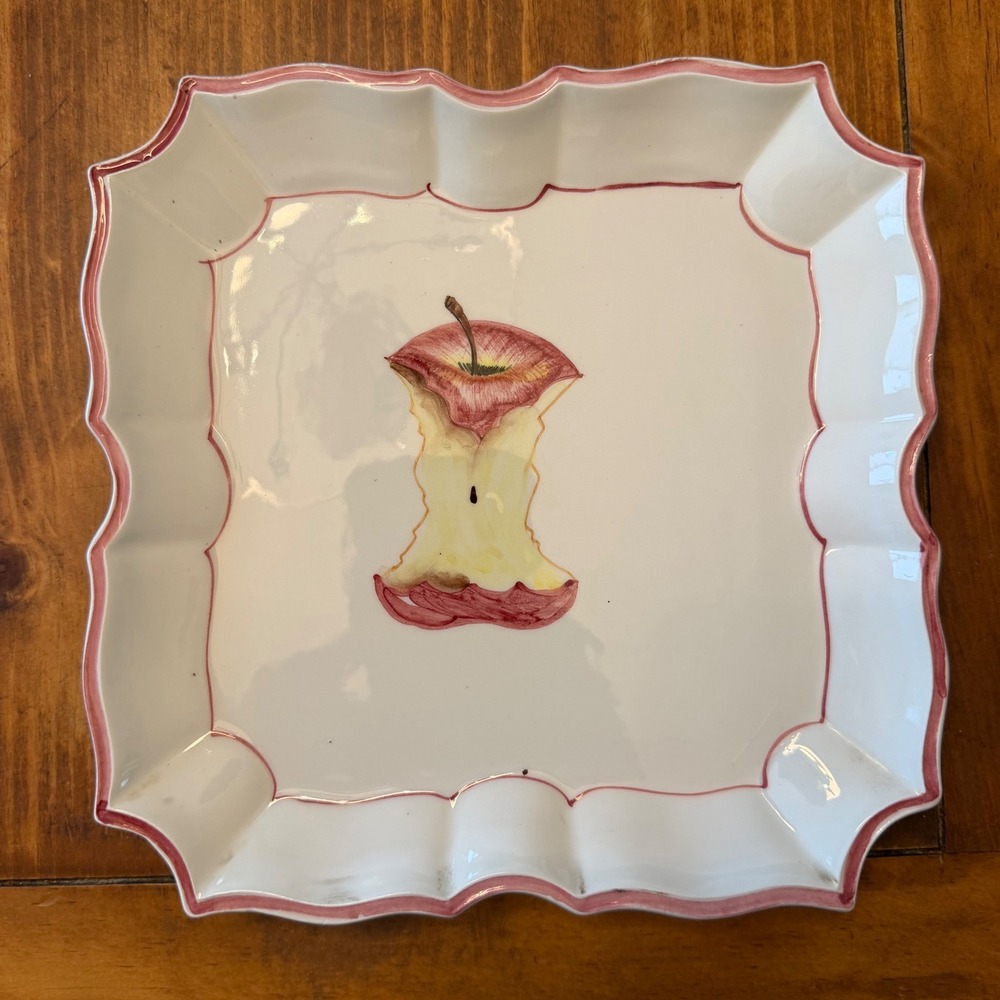 Vietri Italy Hand Painted Apple Plates Set of 3 Scalloped Square 1995 Vintage - Picture 3 of 5